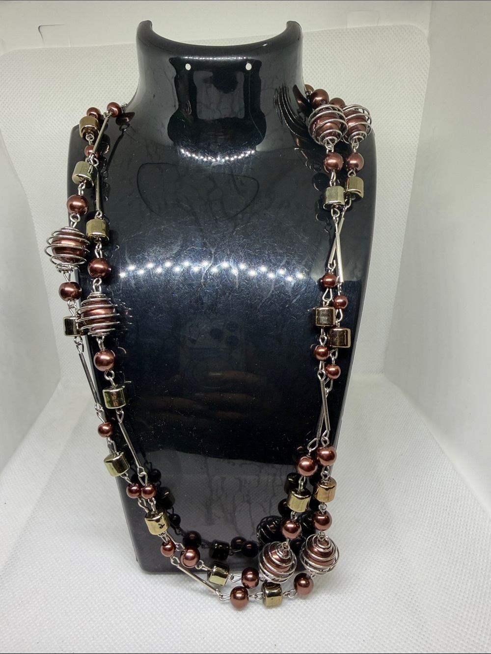 Multi-Strand Brown and Gold Beaded Women's Necklace